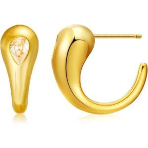 imageCicy Bell 18k Gold Plated Chunky Earrings for Womens Teardrop Cubic Zirconia Stud Earrings for GiftsGold