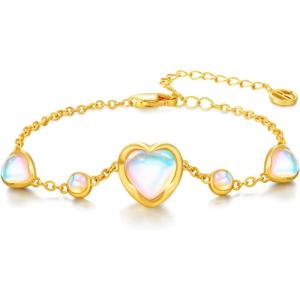 imageCicy Bell Womens 18k Gold Plated Bracelets Moonstone Lucky Heart Charm Adjustable Bracelets 669quot with 2quot ExtenderGold