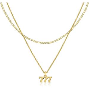 imageCicy Bell Womens Lucky Number Necklace 18k Gold Plated Dainty 444777 Chain Layering Necklace Gifts 177 with 2 ExtenderStyle BGold