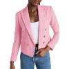 imageCicy Bell Women Double Breasted Cropped Tweed Blazer Jackets Lapel Open Front Long Sleeve Business Suit Jackets with PocketPink