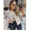 imageCicy Bell Womens Cropped Tweed Blazer Jackets Collarless Button Down Business Casual Outfits with PocketsLight Grey