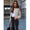 imageCicy Bell Womens Cropped Tweed Blazer Jackets Collarless Button Down Business Casual Outfits with PocketsLight Grey