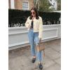imageCicy Bell Womens Cropped Tweed Blazer Jackets Collarless Button Down Business Casual Outfits with PocketsWhite