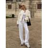 imageCicy Bell Womens Cropped Tweed Blazer Jackets Collarless Button Down Business Casual Outfits with PocketsWhite