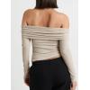 imageCicy Bell Womens Off The Shoulder Tops Cute Long Sleeve Slim Fit Ribbed Ruched Shirt 2024 Fall Y2k ClothesApricot