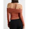 imageCicy Bell Womens Off The Shoulder Tops Cute Long Sleeve Slim Fit Ribbed Ruched Shirt 2024 Fall Y2k ClothesBrick Red