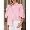 imageCicy Bell Womens Summer Button Down Shirts Short Ruffle Puff Sleeve Cotton Blouses Dressy Casual Ladies TopsLight Pink