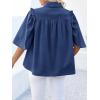 imageCicy Bell Womens Summer Button Down Shirts Short Ruffle Puff Sleeve Cotton Blouses Dressy Casual Ladies TopsNavy
