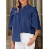 imageCicy Bell Womens Summer Button Down Shirts Short Ruffle Puff Sleeve Cotton Blouses Dressy Casual Ladies TopsNavy