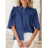 imageCicy Bell Womens Summer Button Down Shirts Short Ruffle Puff Sleeve Cotton Blouses Dressy Casual Ladies TopsNavy