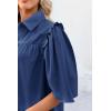 imageCicy Bell Womens Summer Button Down Shirts Short Ruffle Puff Sleeve Cotton Blouses Dressy Casual Ladies TopsNavy