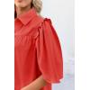 imageCicy Bell Womens Summer Button Down Shirts Short Ruffle Puff Sleeve Cotton Blouses Dressy Casual Ladies TopsOrange Red