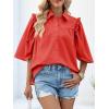imageCicy Bell Womens Summer Button Down Shirts Short Ruffle Puff Sleeve Cotton Blouses Dressy Casual Ladies TopsOrange Red
