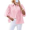 imageCicy Bell Womens Summer Button Down Shirts Short Ruffle Puff Sleeve Cotton Blouses Dressy Casual Ladies TopsLight Pink