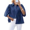 imageCicy Bell Womens Summer Button Down Shirts Short Ruffle Puff Sleeve Cotton Blouses Dressy Casual Ladies TopsNavy