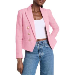 imageCicy Bell Women Double Breasted Cropped Tweed Blazer Jackets Lapel Open Front Long Sleeve Business Suit Jackets with PocketPink