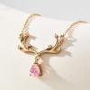 imageCicy Bell 18k Gold Plated Christmas Necklace Reindeer Zircon Gemstone Pendant Necklaces 15quot2quotPink