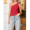 imageCicy Bell Womens One Shoulder Tank Tops Summer Going Out Tops Ruched Asymmetrical Sleeveless ShirtsRed