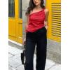 imageCicy Bell Womens One Shoulder Tank Tops Summer Going Out Tops Ruched Asymmetrical Sleeveless ShirtsRed
