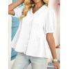 imageCicy Bell Womens Peplum Puff Sleeve Tops Dressy Casual Summer Textured Blouses V Neck Ruffle Pleated ShirtsWhite