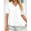 imageCicy Bell Womens Peplum Puff Sleeve Tops Dressy Casual Summer Textured Blouses V Neck Ruffle Pleated ShirtsWhite