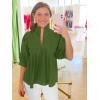 imageCicy Bell Womens Puff Sleeve V Neck Blouse Babydoll Peplum Tops Dressy Casual Pleated Loose Fit ShirtsOlive Green
