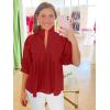 imageCicy Bell Womens Puff Sleeve V Neck Blouse Babydoll Peplum Tops Dressy Casual Pleated Loose Fit ShirtsRed
