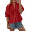 imageCicy Bell Womens Puff Sleeve V Neck Blouse Babydoll Peplum Tops Dressy Casual Pleated Loose Fit ShirtsRed