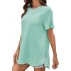 imageCicy Bell Womens Short Sleeve Tunic Tops Summer Crew Neck Side Split T Shirts Casual Loose Fit Basic Tees ShirtsLight Green