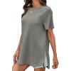 imageCicy Bell Womens Short Sleeve Tunic Tops Summer Crew Neck Side Split T Shirts Casual Loose Fit Basic Tees ShirtsLight Grey