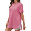 imageCicy Bell Womens Short Sleeve Tunic Tops Summer Crew Neck Side Split T Shirts Casual Loose Fit Basic Tees ShirtsPink