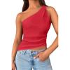 imageCicy Bell Womens One Shoulder Tank Tops Summer Going Out Tops Ruched Asymmetrical Sleeveless ShirtsRed
