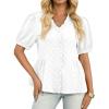 imageCicy Bell Womens Peplum Puff Sleeve Tops Dressy Casual Summer Textured Blouses V Neck Ruffle Pleated ShirtsWhite