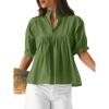 imageCicy Bell Womens Puff Sleeve V Neck Blouse Babydoll Peplum Tops Dressy Casual Pleated Loose Fit ShirtsOlive Green