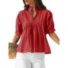 imageCicy Bell Womens Puff Sleeve V Neck Blouse Babydoll Peplum Tops Dressy Casual Pleated Loose Fit ShirtsRed