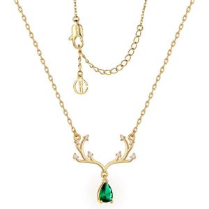 imageCicy Bell 18k Gold Plated Christmas Necklace Reindeer Zircon Gemstone Pendant Necklaces 15quot2quotGreen