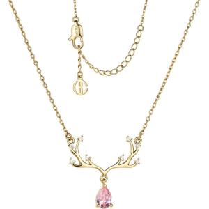 imageCicy Bell 18k Gold Plated Christmas Necklace Reindeer Zircon Gemstone Pendant Necklaces 15quot2quotPink