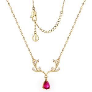 imageCicy Bell 18k Gold Plated Christmas Necklace Reindeer Zircon Gemstone Pendant Necklaces 15quot2quotRed
