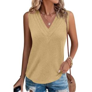 imageCicy Bell Women V Neck Tank Tops Dressy Casual Summer Loose Fit Sleeveless Shirts BlouseKhaki