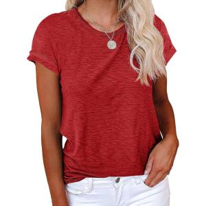 imageCicy Bell Womens Short Sleeve Shirts Crewneck Loose Casual Summer Basic Tees TopsDark Red