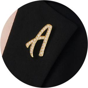 imageCicy Bell AZ Initial 26 Letter Brooch Pins 18k Gold Plated Cubic Zirconia Breastpin Name Personalized Gifts for Women MenGoldA