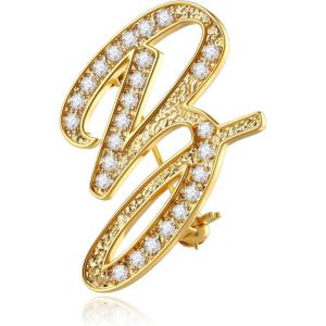 imageCicy Bell AZ Initial 26 Letter Brooch Pins 18k Gold Plated Cubic Zirconia Breastpin Name Personalized Gifts for Women MenGoldB