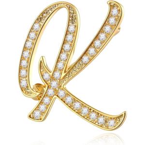 imageCicy Bell AZ Initial 26 Letter Brooch Pins 18k Gold Plated Cubic Zirconia Breastpin Name Personalized Gifts for Women MenGoldK