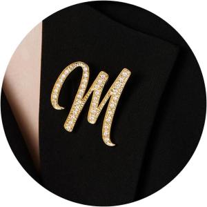 imageCicy Bell AZ Initial 26 Letter Brooch Pins 18k Gold Plated Cubic Zirconia Breastpin Name Personalized Gifts for Women MenGoldM