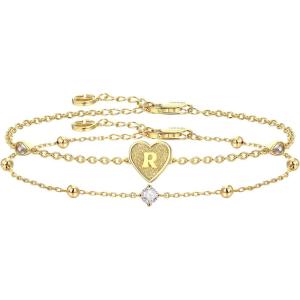 imageCicy Bell Gold Initial Bracelets for Women Dainty 18K Gold Plated Layered Cubic Zirconia Bracelet Personalized 26 Alphabet Monogram Charm BraceletStyle 1RGold