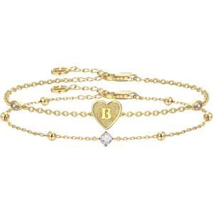 imageCicy Bell Gold Initial Bracelets for Women Dainty 18K Gold Plated Layered Cubic Zirconia Bracelet Personalized 26 Alphabet Monogram Charm BraceletStyle 1BGold