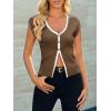 imageCicy Bell Womens Cute Going Out Tops Ribbed Button Up Tank Tops Cap Sleeve Sweater Vest Summer Sexy OutfitsCoffee