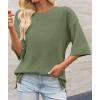 imageCicy Bell Womens Oversized Sweaters 34 Sleeve Summer Casual Knitted Tops Crewneck Lightweight Loose Pullover BlousesArmy Green