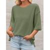 imageCicy Bell Womens Oversized Sweaters 34 Sleeve Summer Casual Knitted Tops Crewneck Lightweight Loose Pullover BlousesArmy Green
