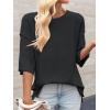 imageCicy Bell Womens Oversized Sweaters 34 Sleeve Summer Casual Knitted Tops Crewneck Lightweight Loose Pullover BlousesBlack
